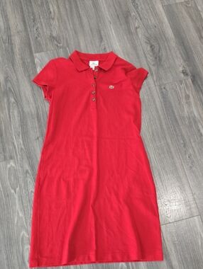 Lacoste Red Polo Midi Dress with Button Placket